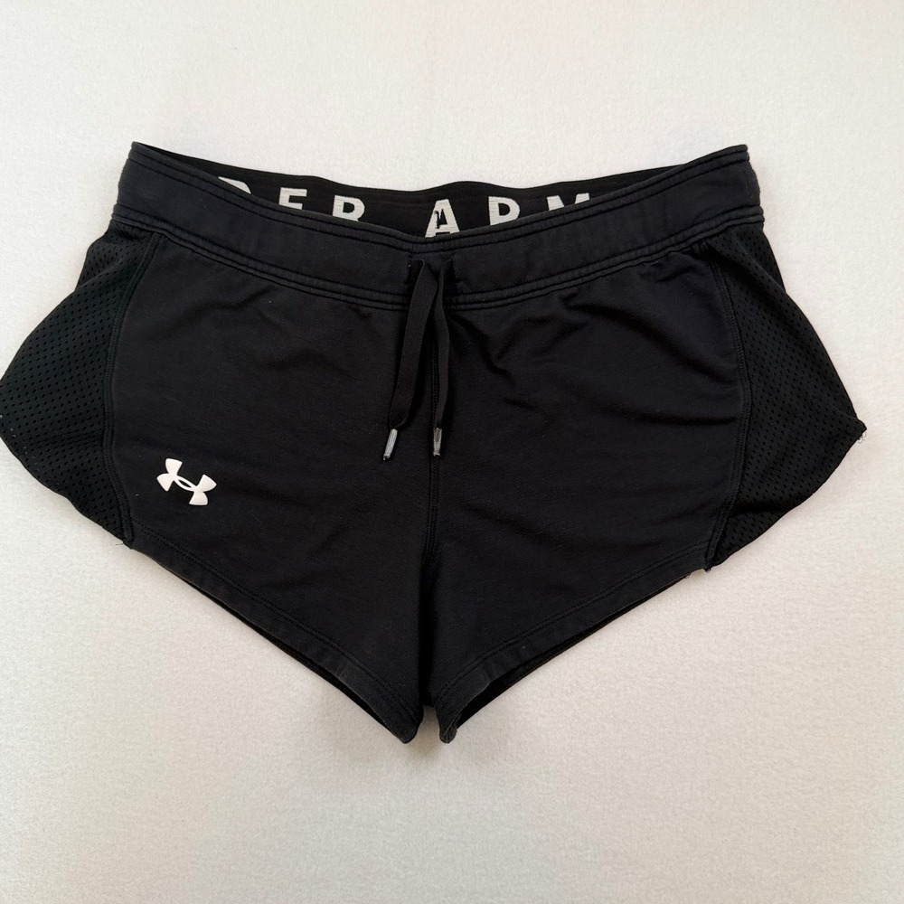 Under Armour Womens Black Mesh Panel Athletic Running Shorts Medium Drawstring